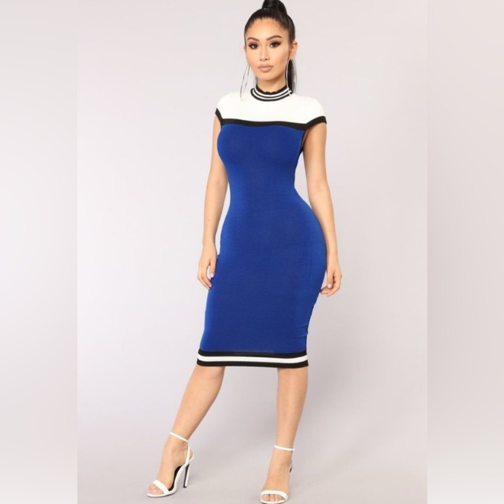 Fashion Nova Navy & White Color Block Dress